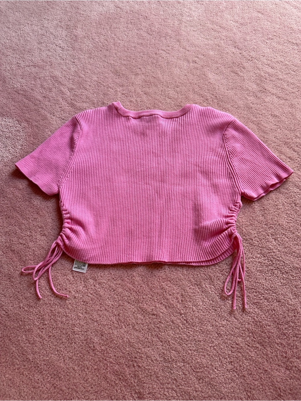 Zara Ribbed Pink Side-Drawstring Crop Top - Picture 4 of 5